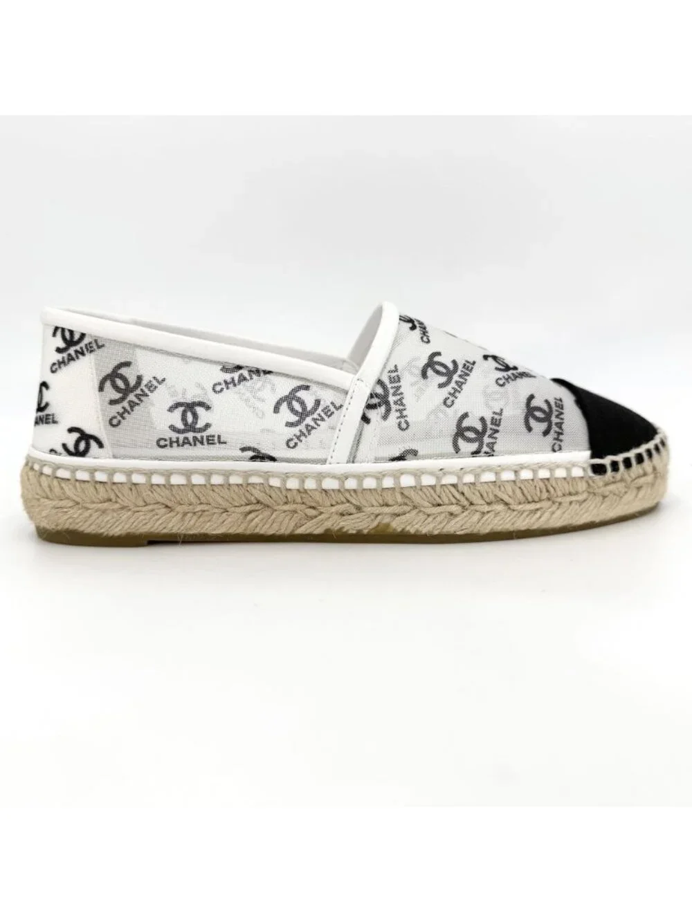 Chanel Sneakers Espadrilles Flat Shoes CC Logo Mesh White Black